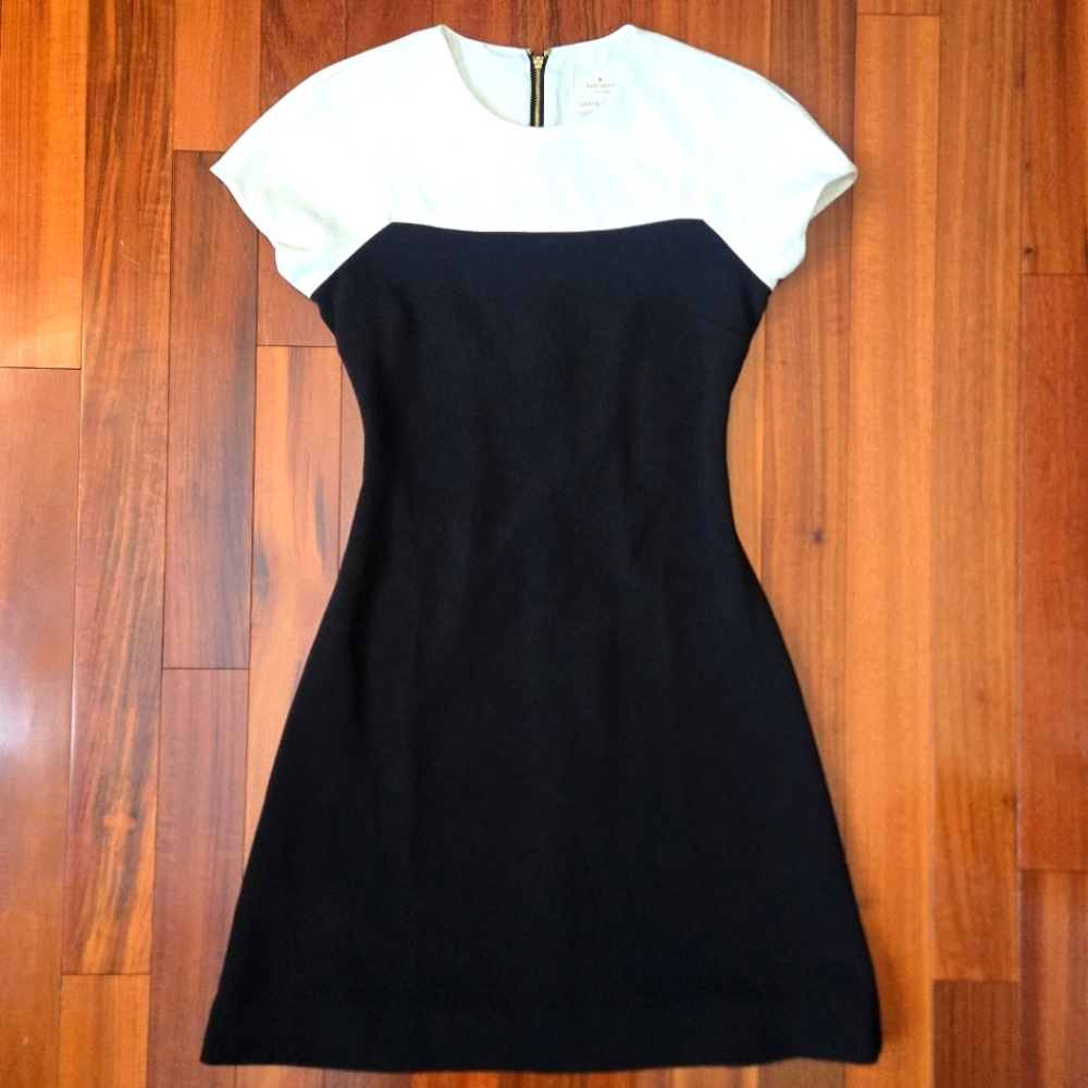 Kate Spade Elegant Black White Women's Dress Sz 2 Midi Casual Capsule Wardrobe